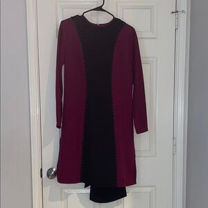 Black and Burgundy Top with Black Pants